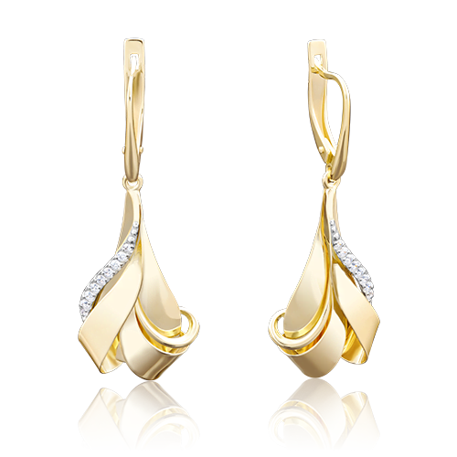 Серьги с английским замком из лимонного золота с фианитами 02-3896-00-401-1130-03