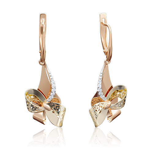 Серьги с английским замком из комбинированного золота с фианитами 02-3897-00-401-1113-48