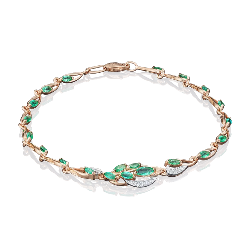 Браслет из комбинированного золота с изумрудами и бриллиантами 05-0560-00-106-1111-30