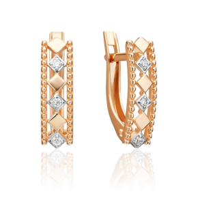 Серьги с английским замком из красного золота с фианитами 02-5570-00-401-1110