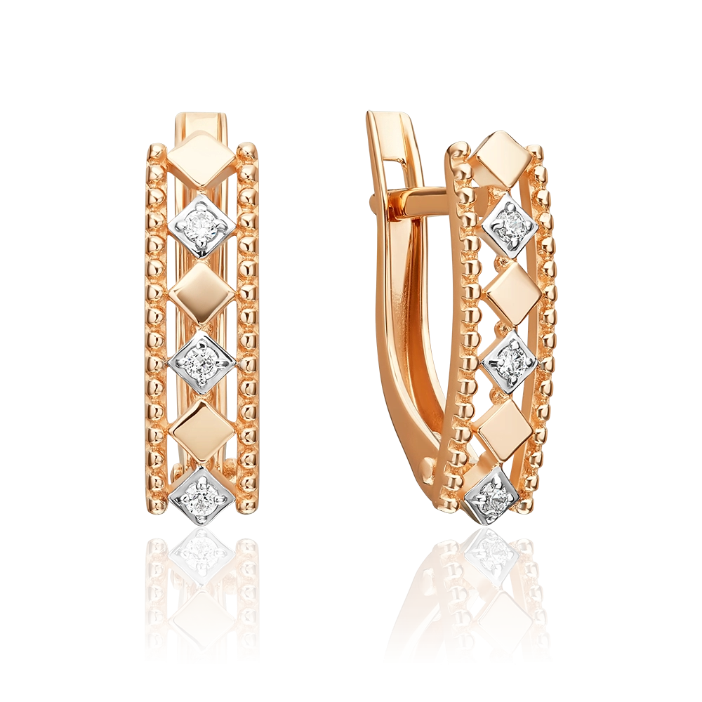 Серьги с английским замком из красного золота с фианитами 02-5570-00-401-1110