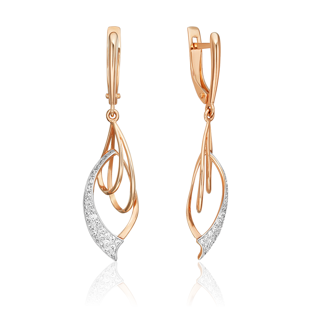 Серьги с английским замком из красного золота с фианитами 02-3586-00-401-1110-24