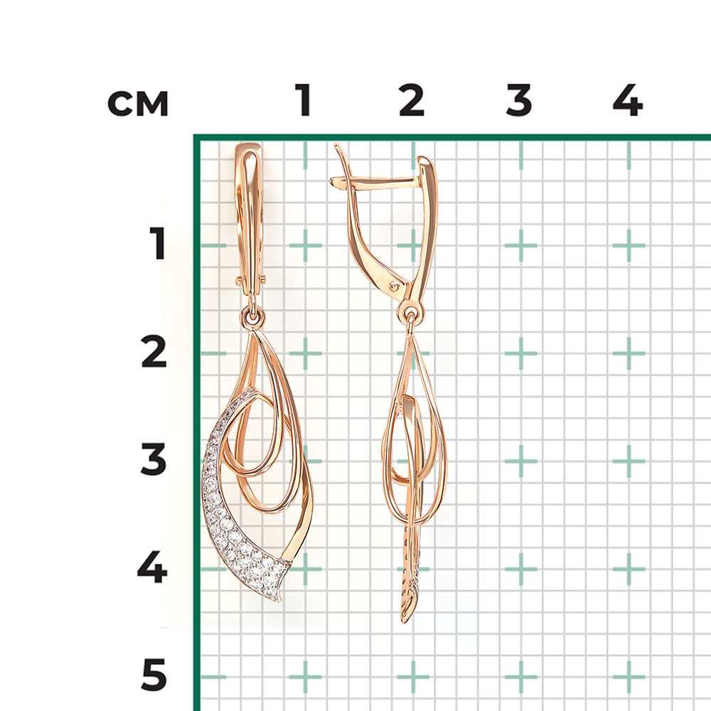 Серьги с английским замком из красного золота с фианитами 02-3586-00-401-1110-24