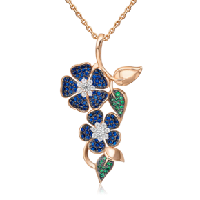 Подвеска «Синие цветы» из красного золота с фианитами 03-2408-00-404-1110-33