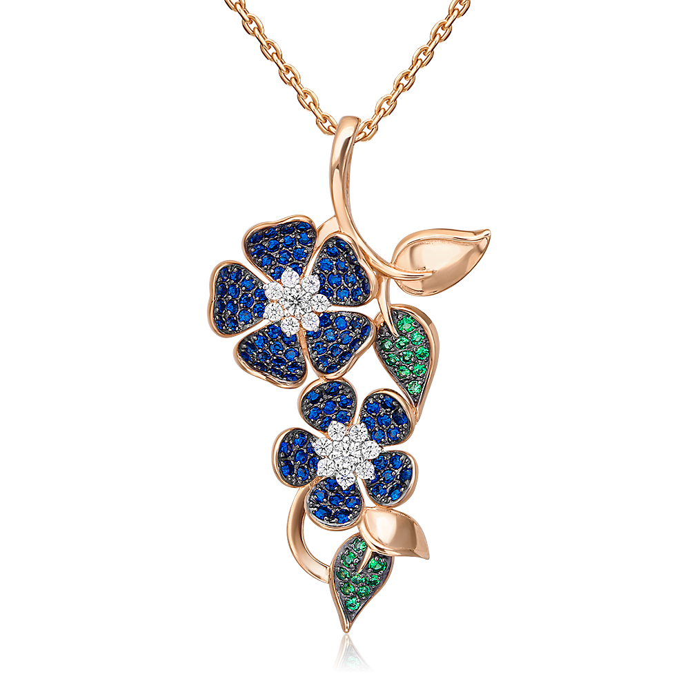Подвеска «Синие цветы» из красного золота с фианитами 03-2408-00-404-1110-33
