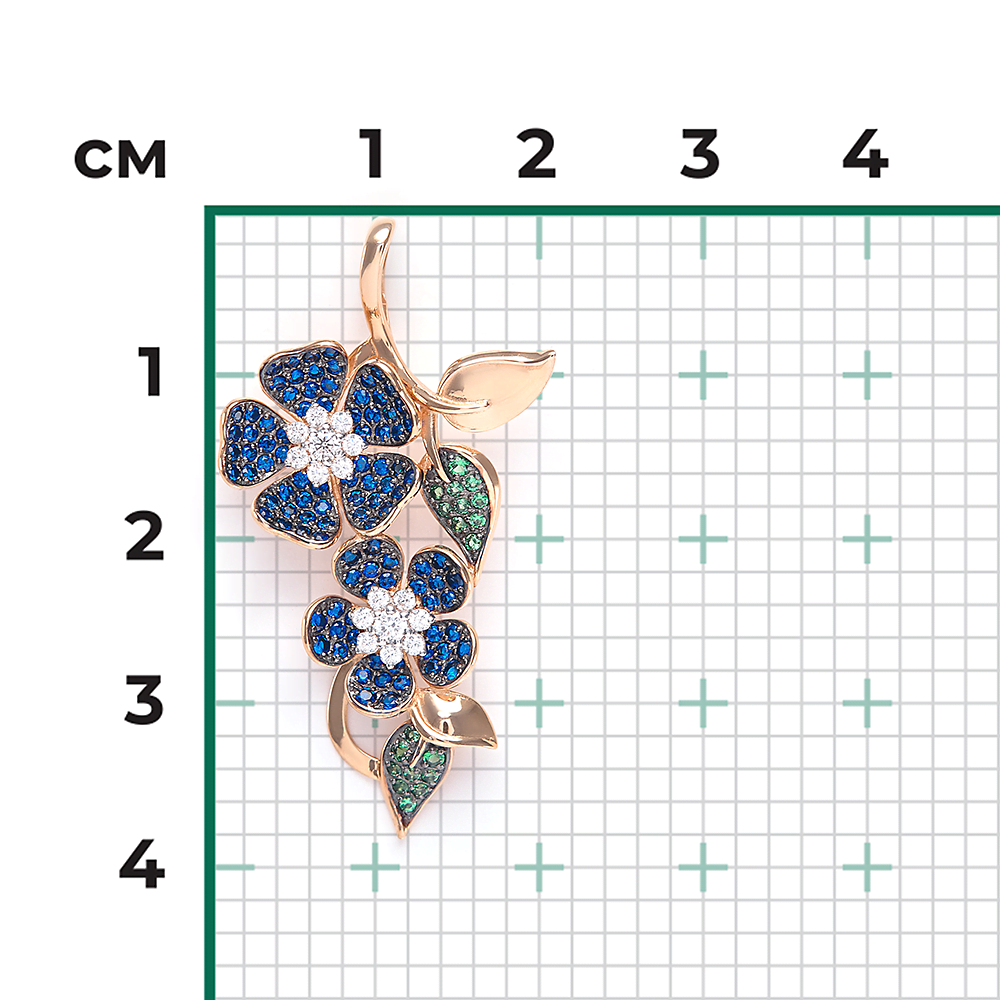 Подвеска «Синие цветы» из красного золота с фианитами 03-2408-00-404-1110-33