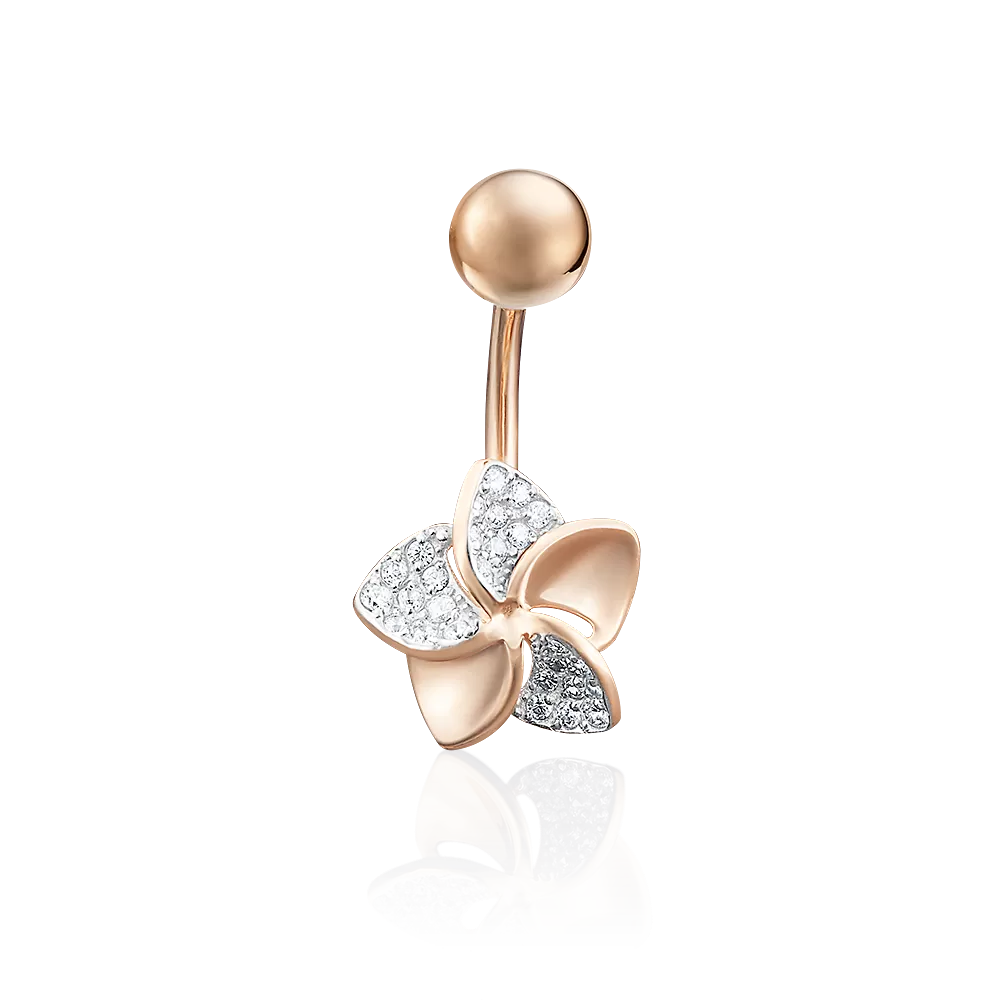 Пирсинг в пупок «Цветок» из красного золота с фианитами 06-3313-00-401-1110-23