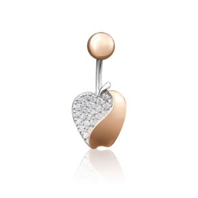 Пирсинг в пупок «Яблоко» из комбинированного золота с фианитами 06-3314-00-401-1111-24