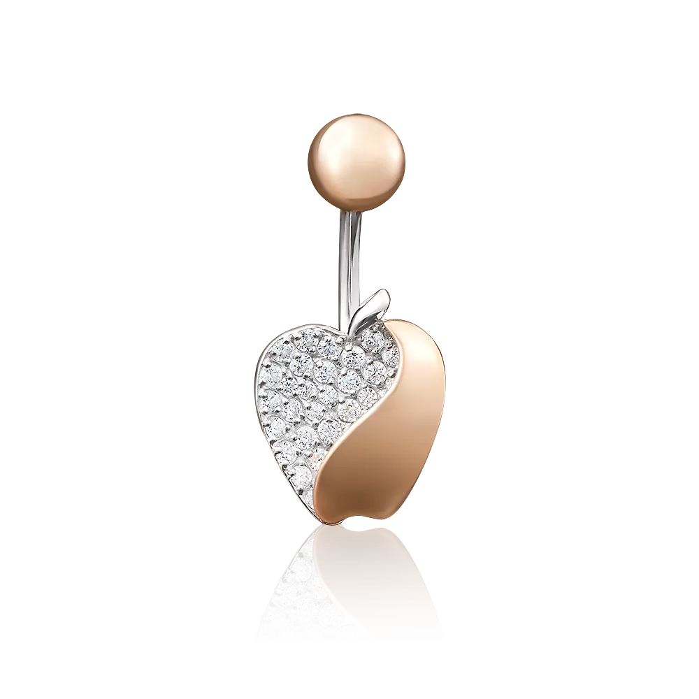 Пирсинг в пупок «Яблоко» из комбинированного золота с фианитами 06-3314-00-401-1111-24