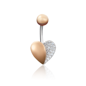 Пирсинг в пупок «Сердце» из комбинированного золота с фианитами 06-3315-00-401-1111-23
