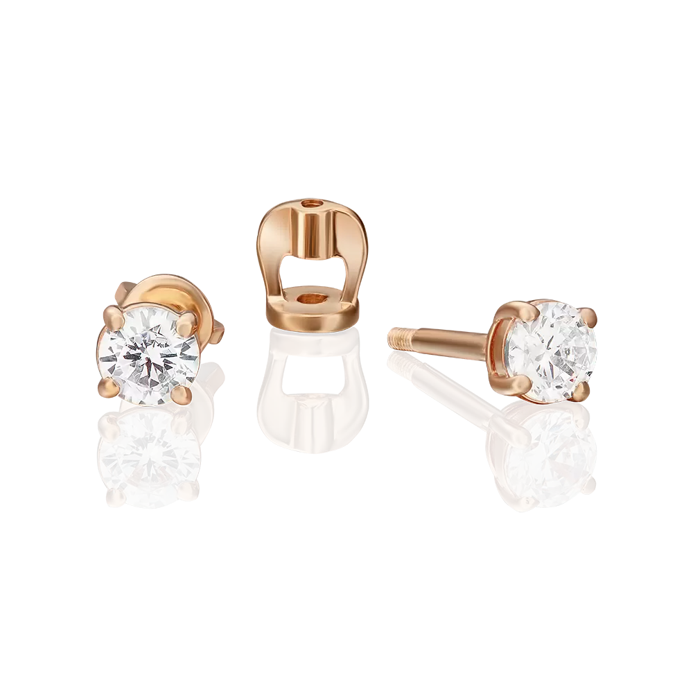 Серьги-пусеты из красного золота с фианитом 02-2064-00-401-1110-03