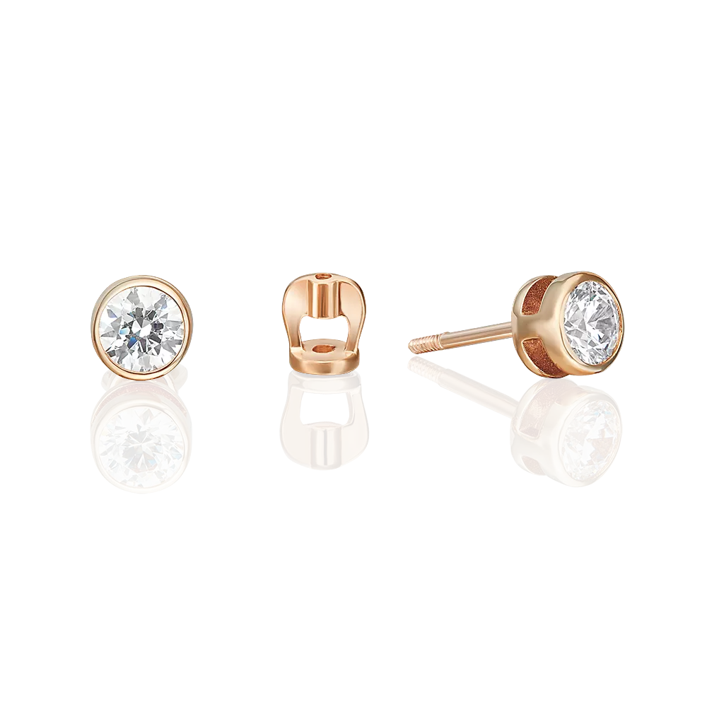 Серьги-пусеты из красного золота с фианитом 02-2066-00-401-1110-03