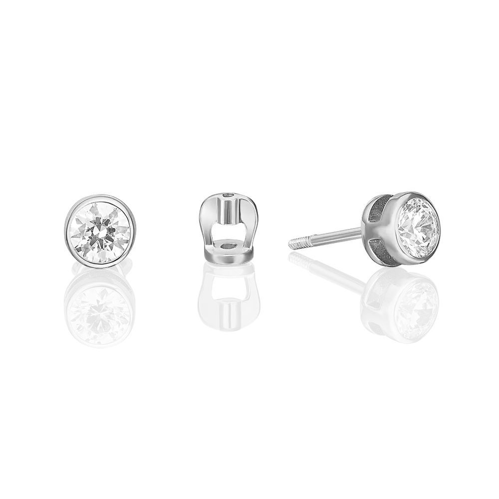 Серьги-пусеты из белого золота с фианитом 02-2067-00-401-1120-03