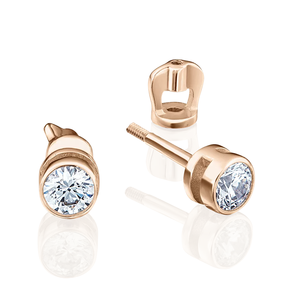 Серьги-пусеты из красного золота с фианитом 02-2068-00-401-1110-03