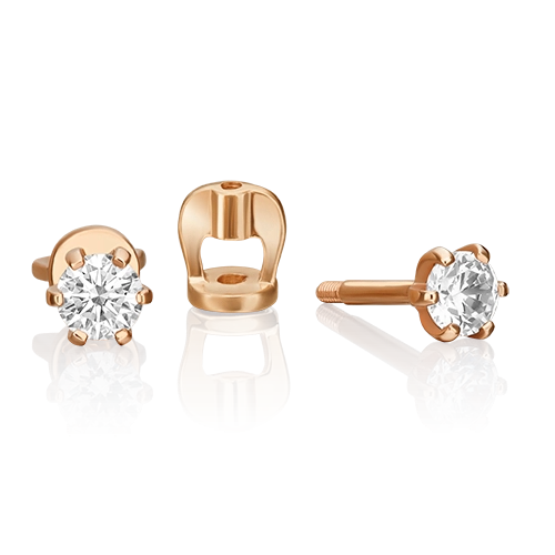 Серьги-пусеты из красного золота с фианитом 02-2070-00-401-1110-03