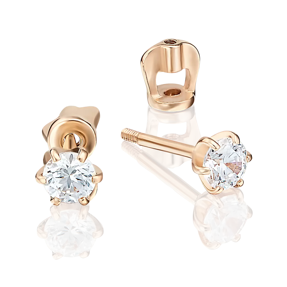 Серьги-пусеты из красного золота с фианитом 02-2072-00-401-1110-03