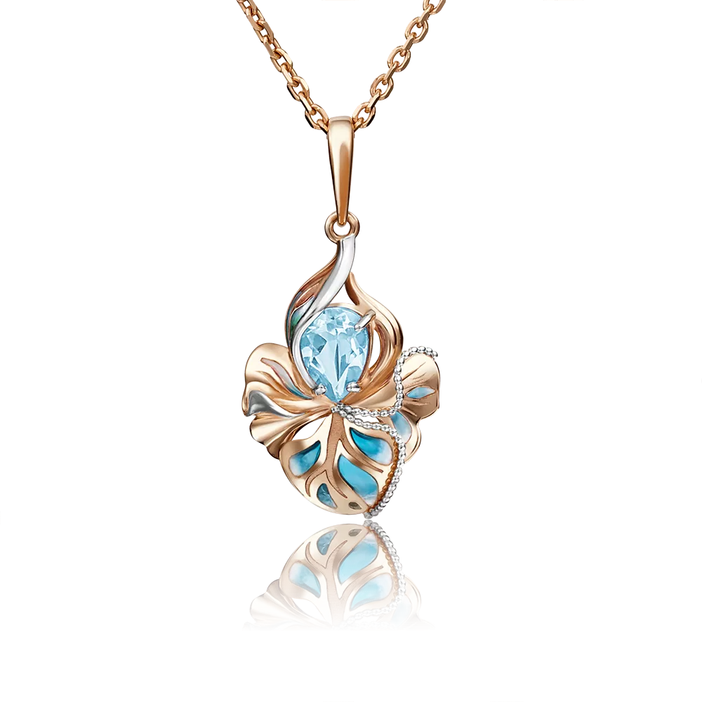 Подвеска «Удивительный цветок» из красного золота с топазом и эмалью 03-2854-00-201-1110-57