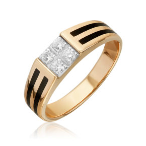 Печатка из красного золота с фианитами и эмалью 01-4510-00-401-1110-25