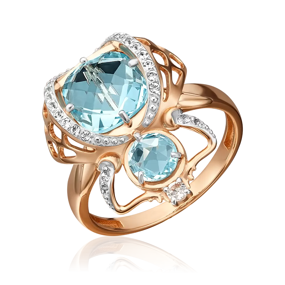 Кольцо «Скарабей» из красного золота с топазами и натуральными топазами white 01-5409-00-201-1110-57