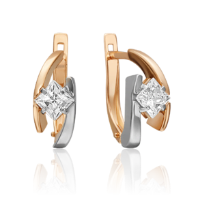 Серьги с английским замком из комбинированного золота с фианитом 02-4543-00-501-1111-38