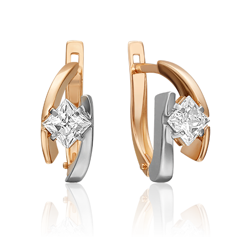 Серьги с английским замком из комбинированного золота с фианитом 02-4543-00-501-1111-38