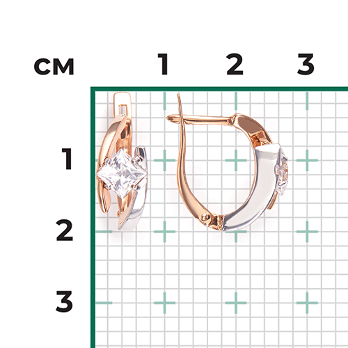 Серьги с английским замком из комбинированного золота с фианитом 02-4543-00-501-1111-38