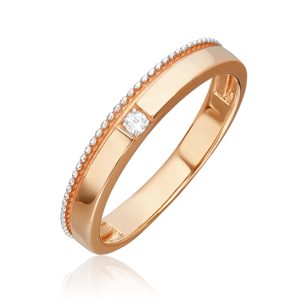 Обручальное кольцо из красного золота с фианитом 01-4689-00-501-1110-38