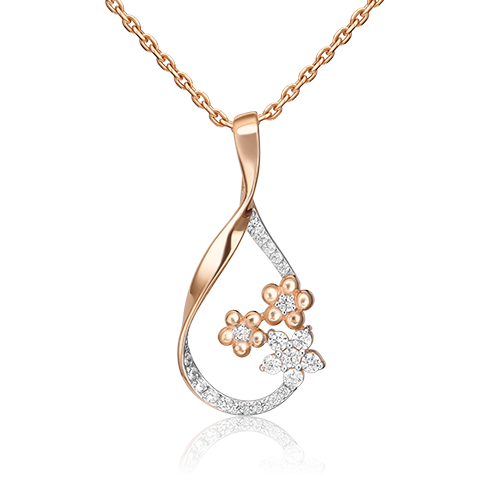 Подвеска «Цветы» из красного золота с фианитами 03-2301-00-401-1110-23