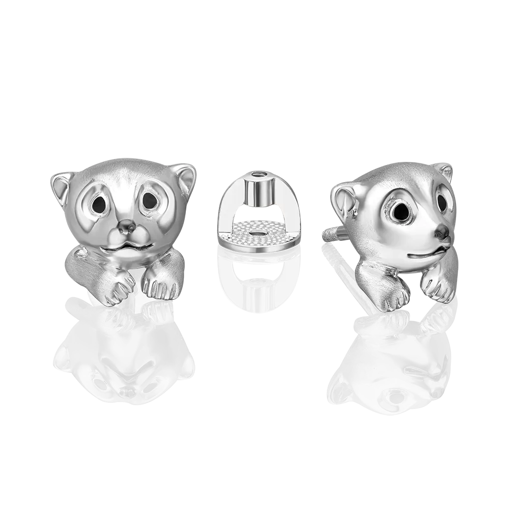 Серьги-пусеты «Белые медведи» из серебра с эмалью 02-5155-00-000-0200