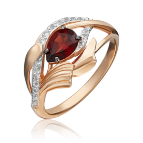 Кольцо из красного золота с гранатом и натуральными топазами white