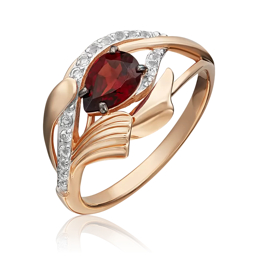 Кольцо из красного золота с гранатом и натуральными топазами white 01-5378-00-264-1110-57