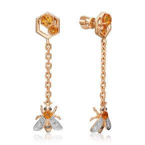Серьги-пусеты «Пчёлы на сотах» из красного золота с цитринами и натуральными топазами white 02-4684-00-282-1110-57
