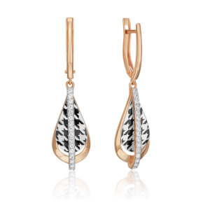 Серьги с принтом «Гусиная лапка» из комбинированного золота с фианитами и эмалью