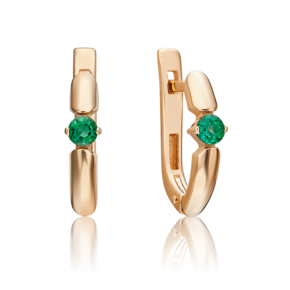 Серьги с английским замком из красного золота с изумрудом