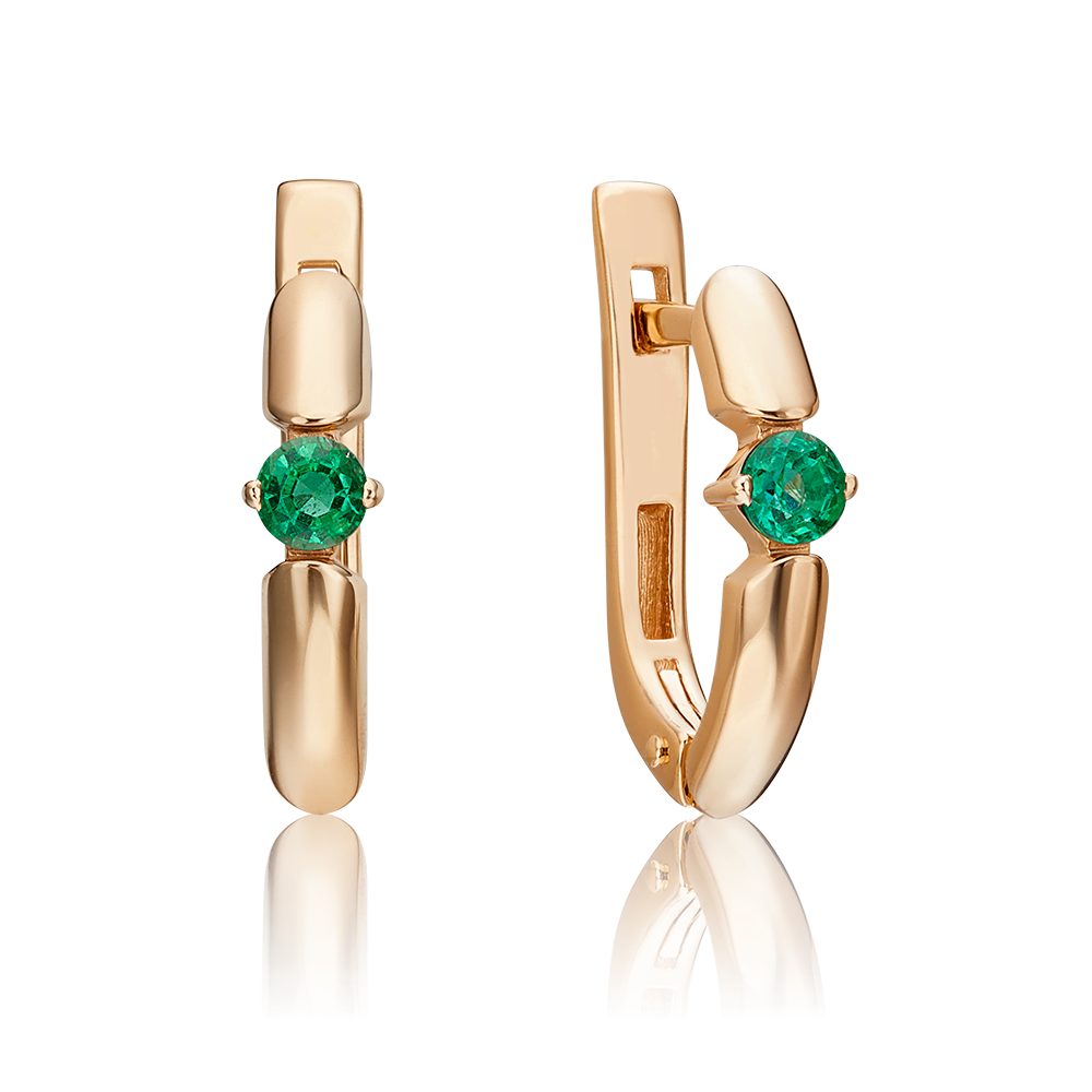 Серьги с английским замком из красного золота с изумрудом 02-0437-00-103-1110-30