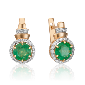 Серьги с английским замком из красного золота с изумрудом и бриллиантами 02-0711-00-106-1110-30