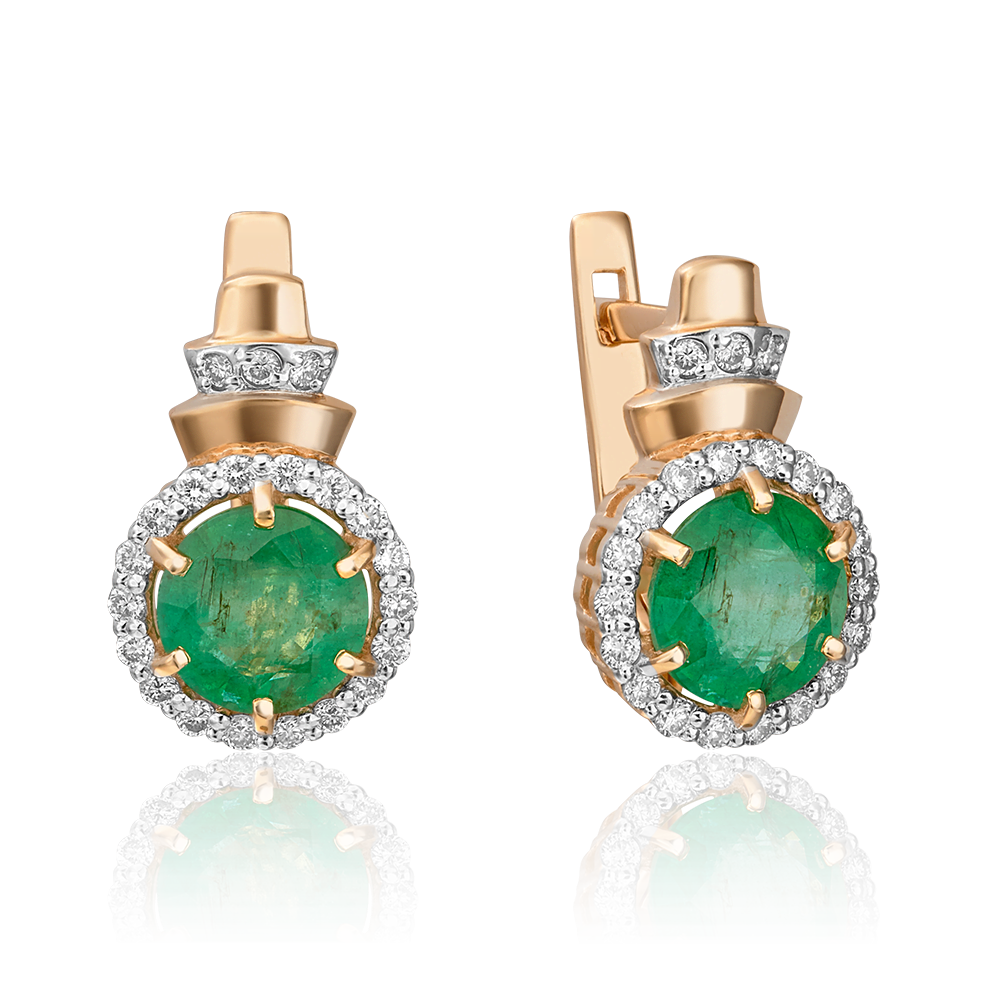 Серьги с английским замком из красного золота с изумрудом и бриллиантами 02-0711-00-106-1110-30