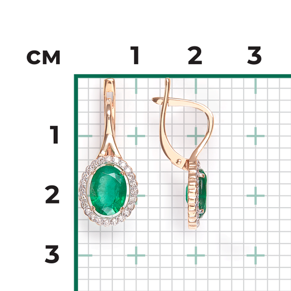 Серьги с английским замком из красного золота с изумрудом и бриллиантами 02-0717-00-106-1110-30