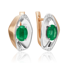 Серьги с английским замком из комбинированного золота с изумрудом и бриллиантами 02-5225-00-106-1111