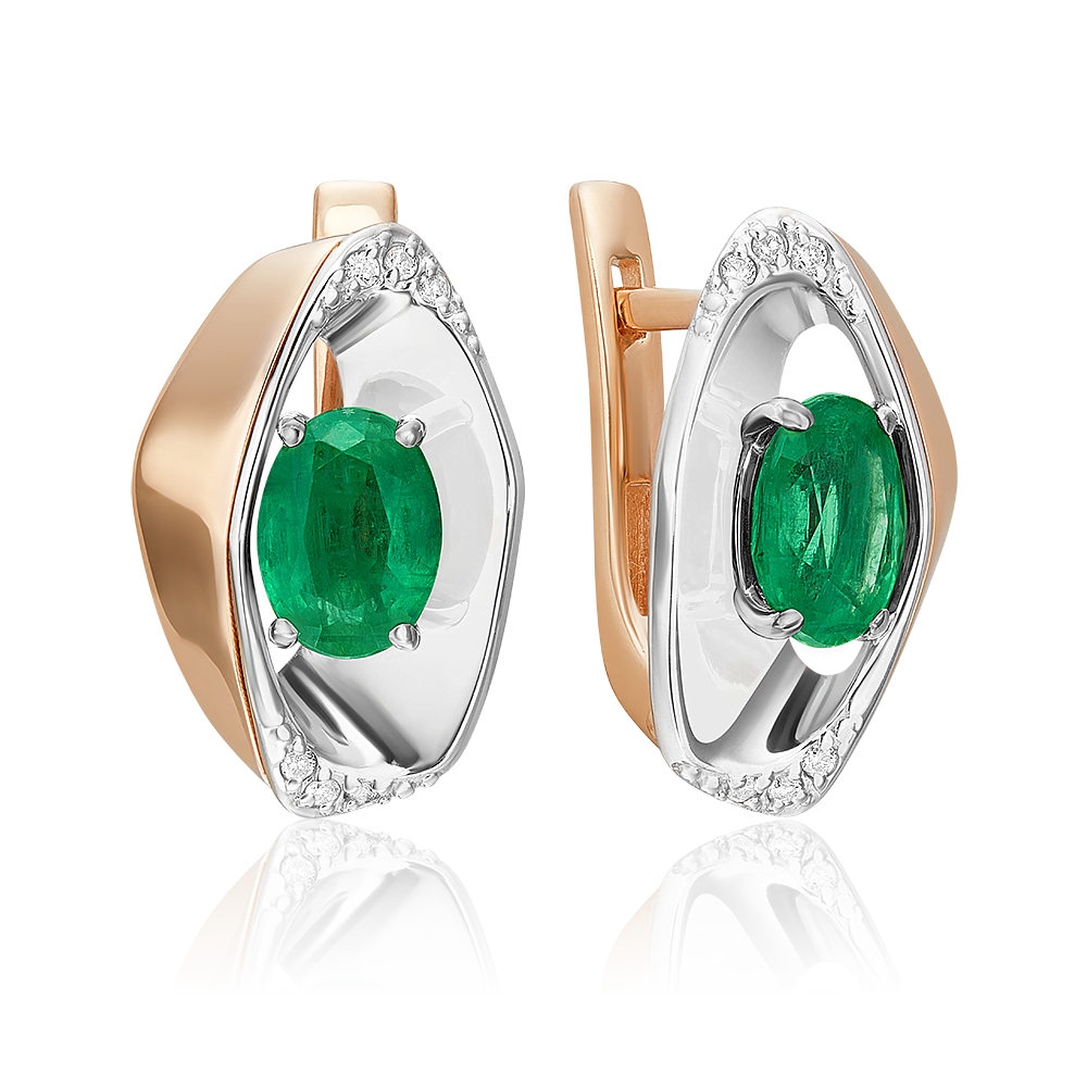 Серьги с английским замком из комбинированного золота с изумрудом и бриллиантами 02-5225-00-106-1111