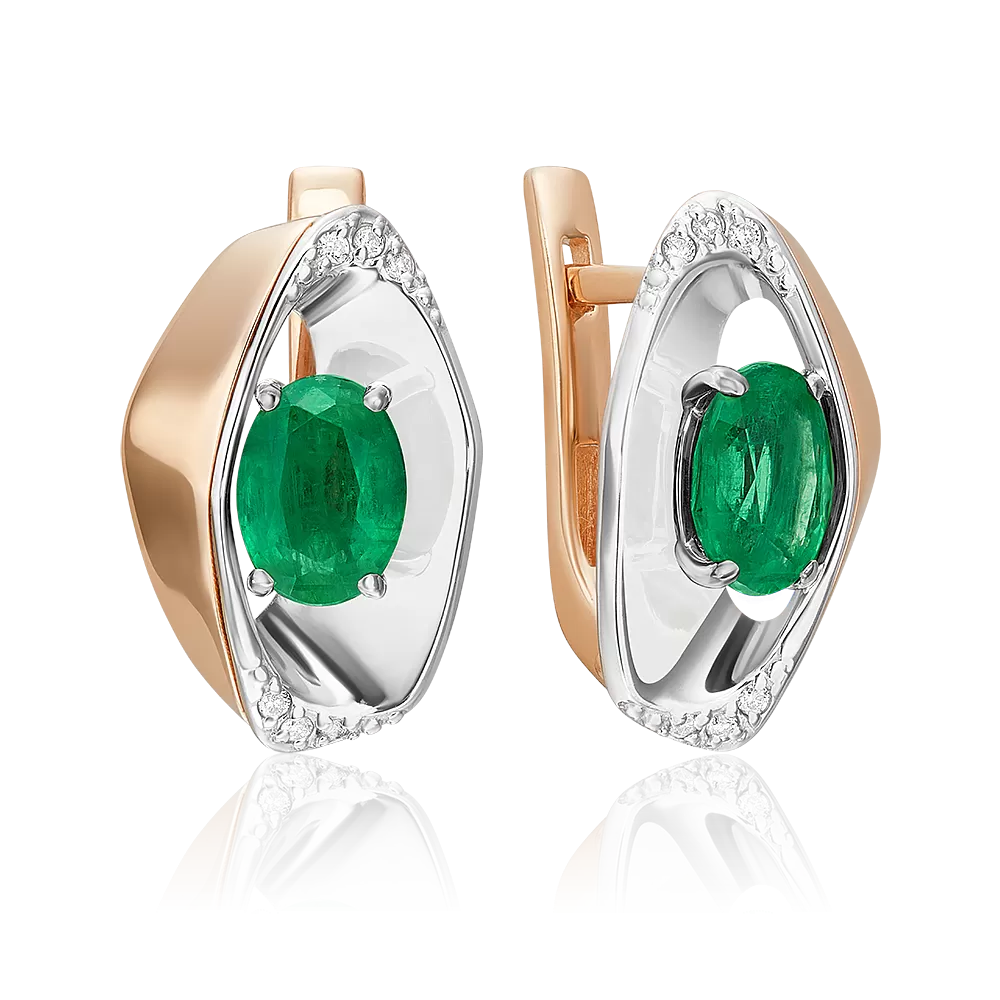 Серьги с английским замком из комбинированного золота с изумрудом и бриллиантами 02-5225-00-106-1111
