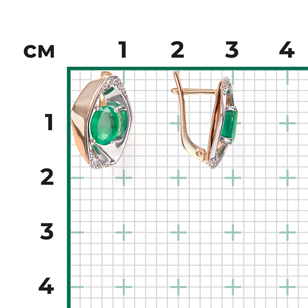 Серьги с английским замком из комбинированного золота с изумрудом и бриллиантами 02-5225-00-106-1111