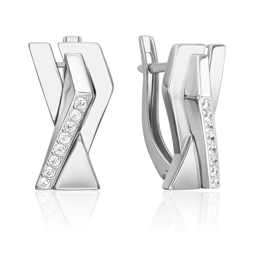 Серьги с английским замком из белого золота с фианитами 02-5132-00-401-1120