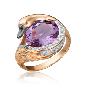 Кольцо «Лебедь» из красного золота с аметистом и натуральными топазами white 01-5464-00-225-1110-46
