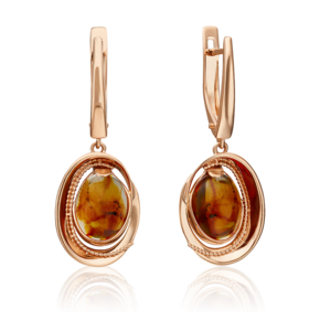 Серьги с английским замком из красного золота с янтарём 02-4672-00-271-1110-46