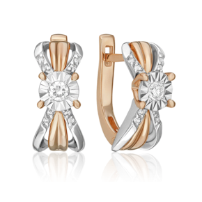 Серьги с английским замком из комбинированного золота с бриллиантами 02-5213-00-101-1111