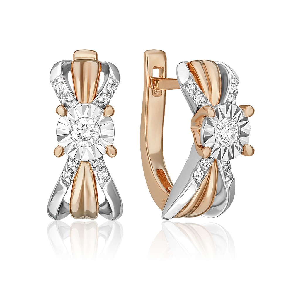 Серьги с английским замком из комбинированного золота с бриллиантами 02-5213-00-101-1111