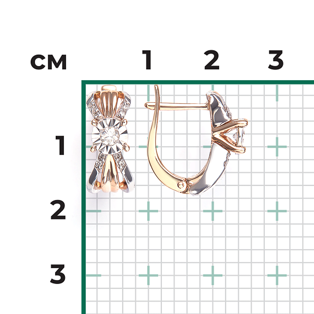 Серьги с английским замком из комбинированного золота с бриллиантами 02-5213-00-101-1111