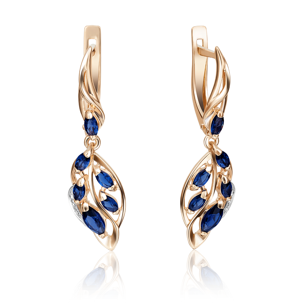 Серьги с английским замком из комбинированного золота с сапфирами и бриллиантами 02-4032-00-105-1111-30