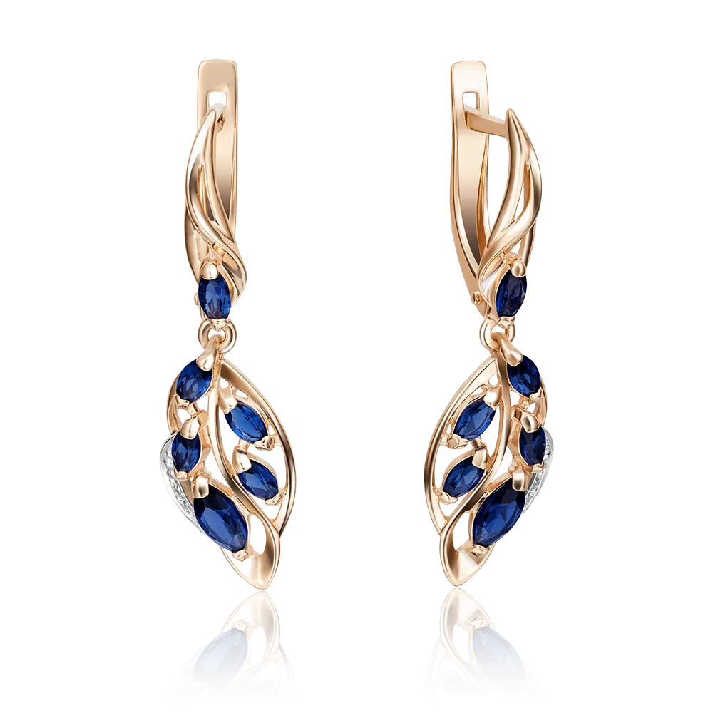 Серьги с английским замком из комбинированного золота с сапфирами и бриллиантами 02-4032-00-105-1111-30